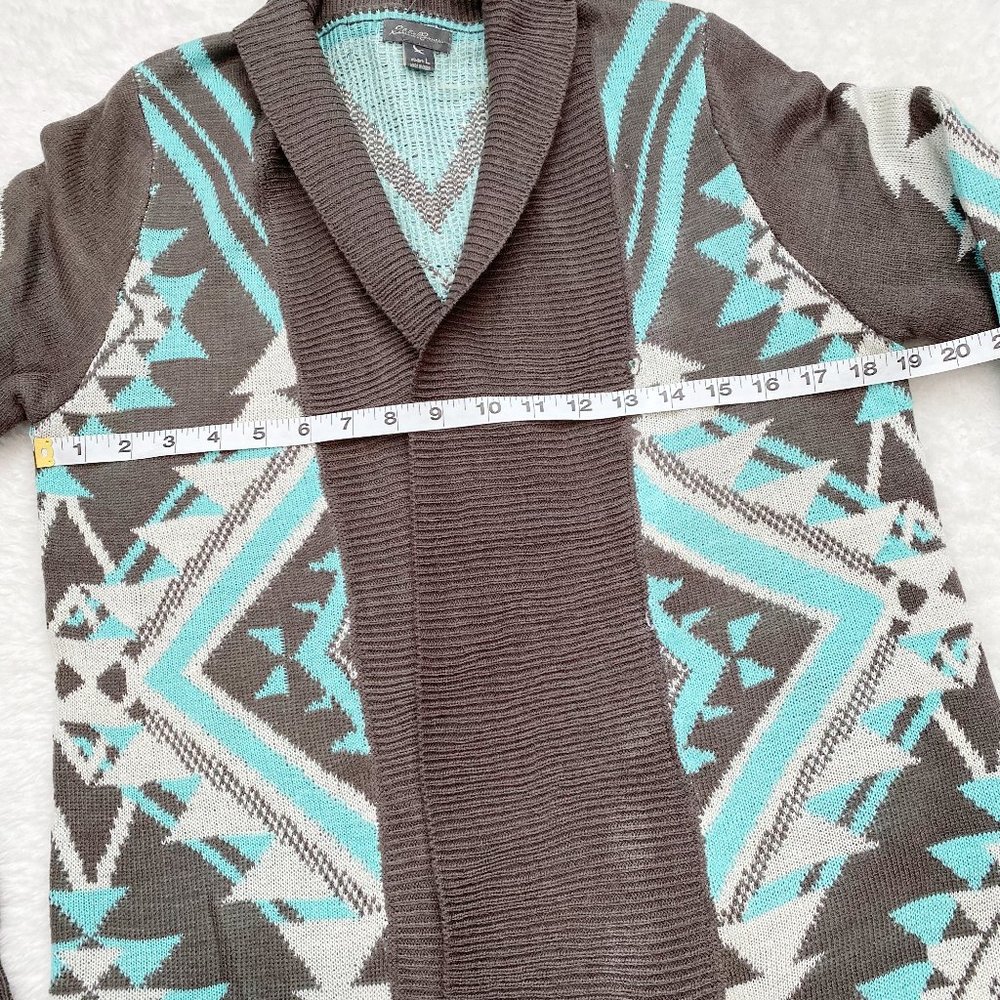 Eddie Bauer, NWOT, Women's Aztec Lightweight Open Cardigan, Teal/Brown, Large - Picture 6 of 9